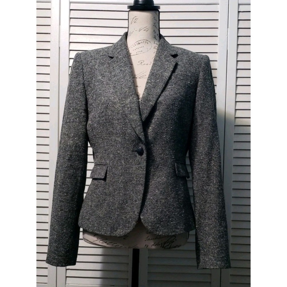 Tahari Arthur S Levine Single Breasted Tweed Blazer Women's Size 6 Gray Tailored
